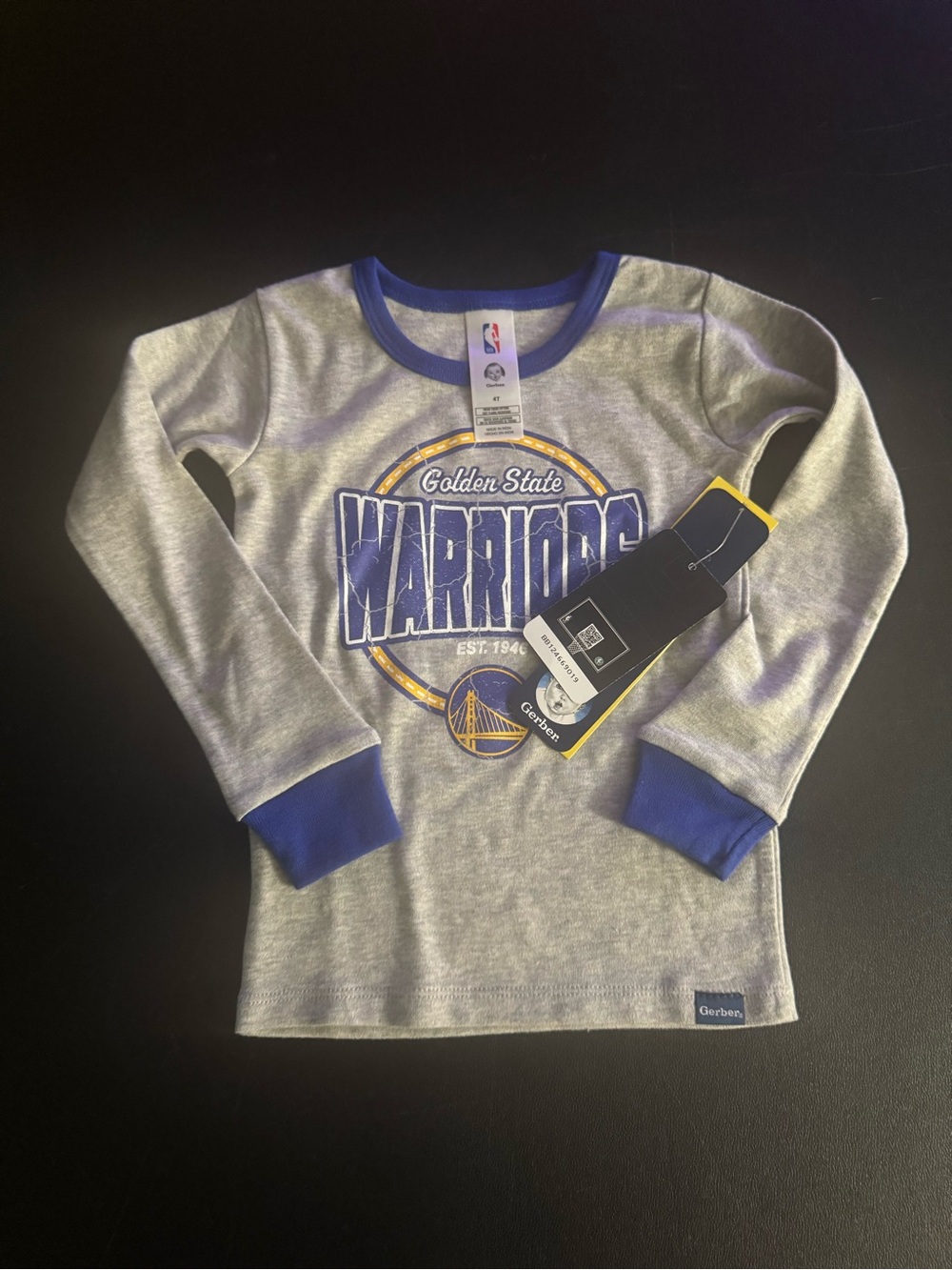 Gerber, Golden State Warriors, soft, long sleeve Size 4T pajama shirt. New